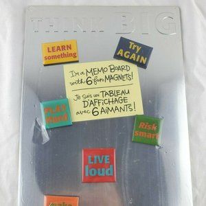 Hallmark THINK BIG Metal Magnetic Memo Board With 6 Fun Magnets New SEALED